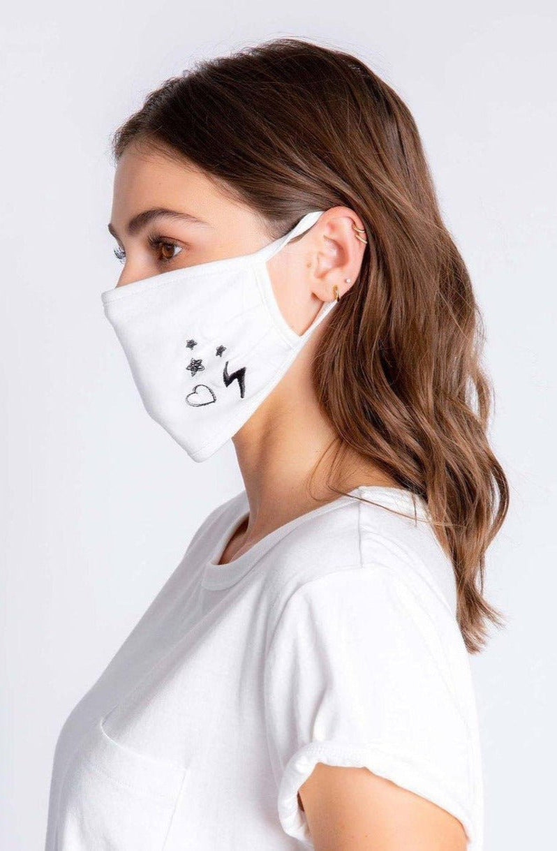 Shop PJ Salvage PJ Salvage Ivory Face Mask with Stars & Hearts Face Mask for women – premium loungewear and festival fashion at Spoiled Brat