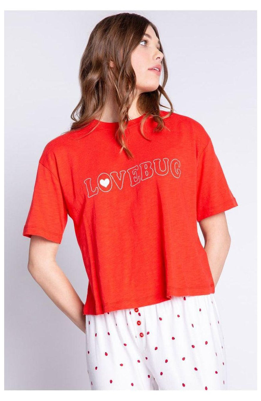 Shop PJ Salvage PJ Salvage Lovebug Red Cotton T-Shirt Pyjamas for women – premium loungewear and festival fashion at Spoiled Brat