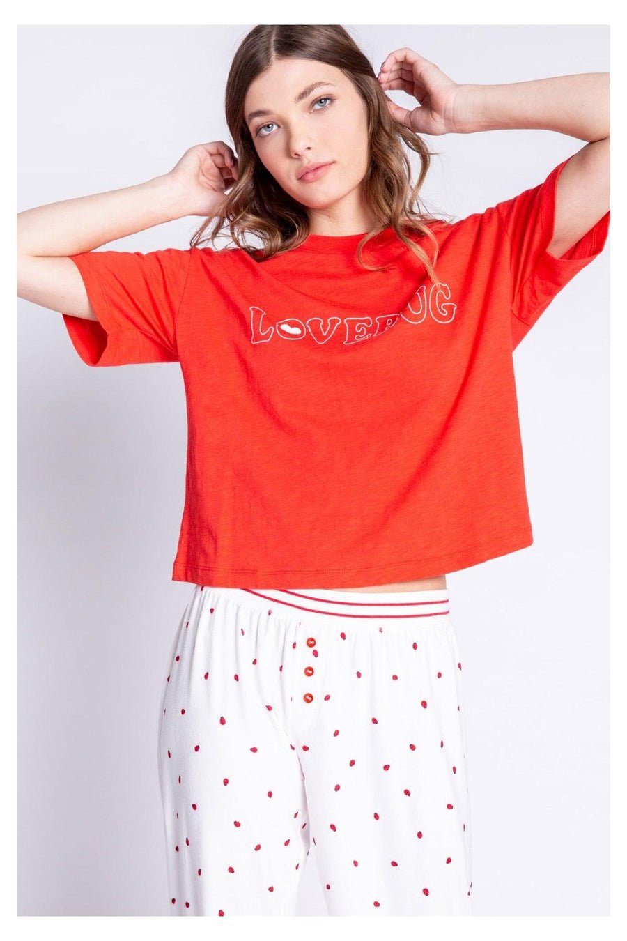 Shop PJ Salvage PJ Salvage Lovebug Red Cotton T-Shirt Pyjamas for women – premium loungewear and festival fashion at Spoiled Brat