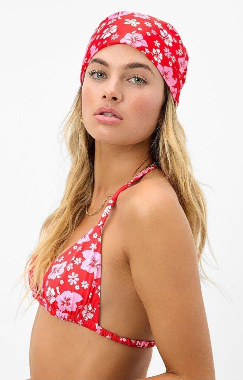 Frankies Bikinis Heidi Satin Floral Head Scarf in Coconut Girl Print Scarf by Frankies Bikinis as seen on celebrities
