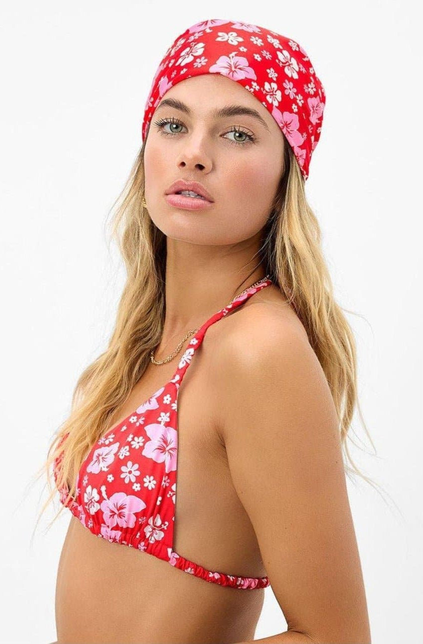 Frankies Bikinis Heidi Satin Floral Head Scarf in Coconut Girl Print Scarf by Frankies Bikinis as seen on celebrities
