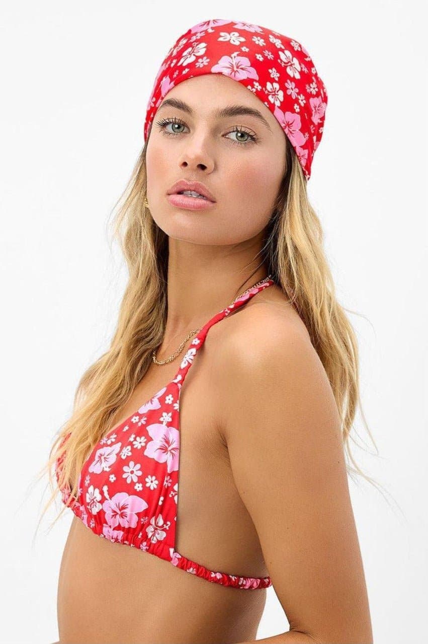 Frankies Bikinis Heidi Satin Floral Head Scarf in Coconut Girl Print Scarf by Frankies Bikinis as seen on celebrities