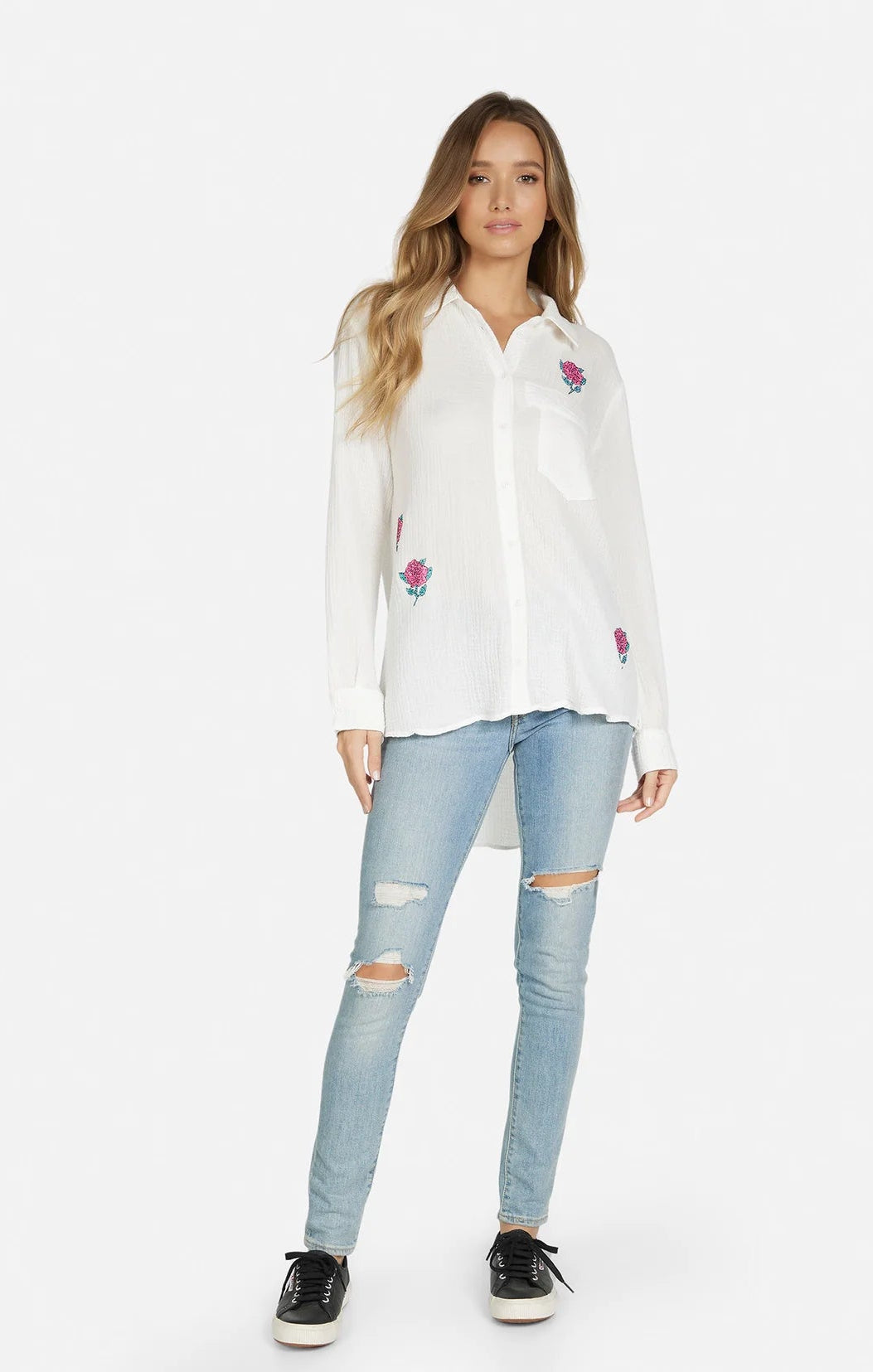 Lauren Moshi Dara Crystal Roses Shirt Denim Shirt by Lauren Moshi as seen on celebrities