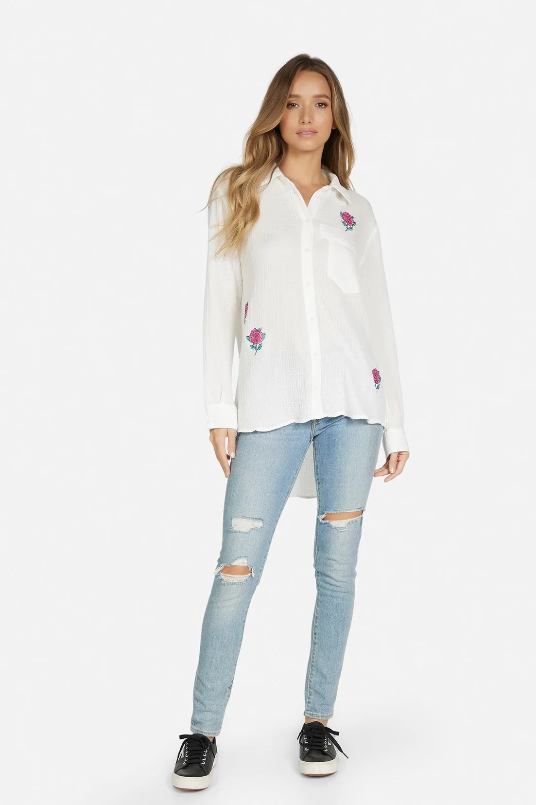 Lauren Moshi Dara Crystal Roses Shirt Denim Shirt by Lauren Moshi as seen on celebrities