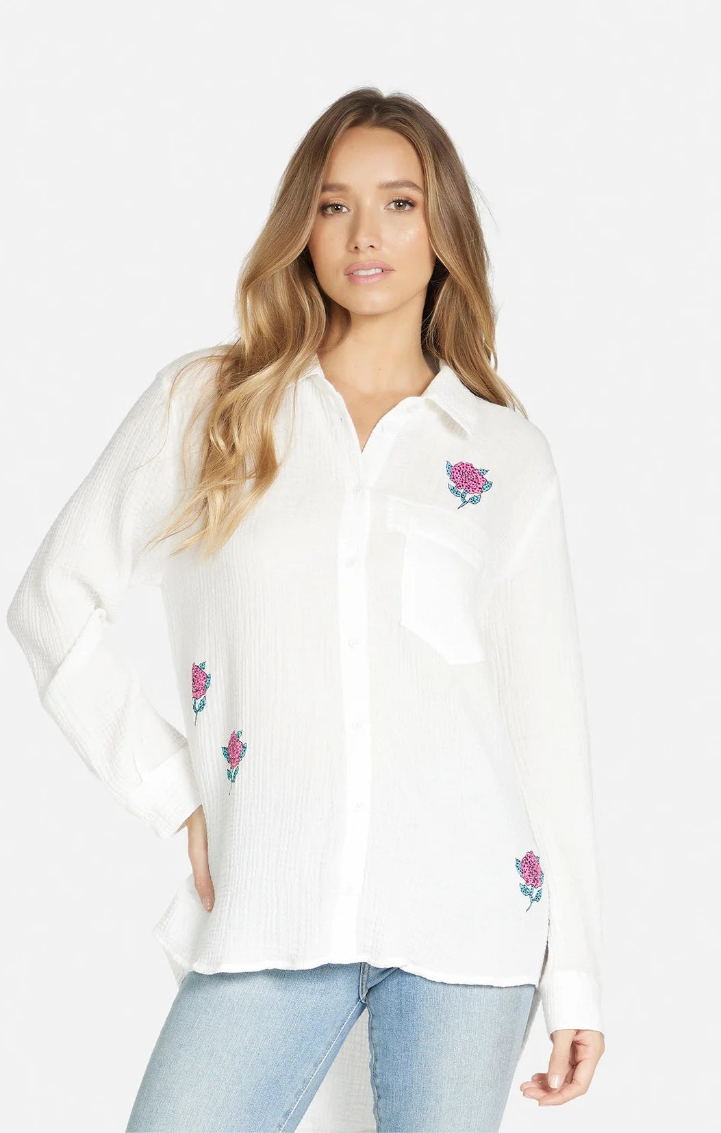 Lauren Moshi Dara Crystal Roses Shirt Denim Shirt by Lauren Moshi as seen on celebrities