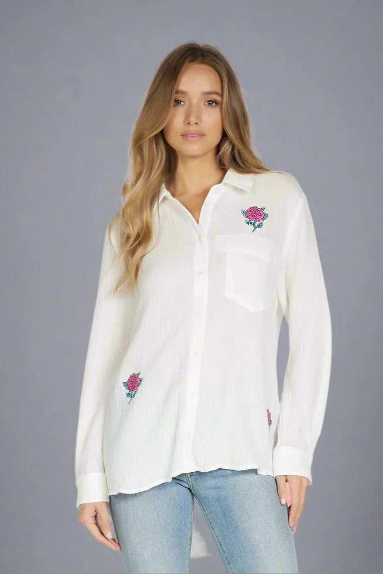Lauren Moshi Dara Crystal Roses Shirt Denim Shirt by Lauren Moshi as seen on celebrities