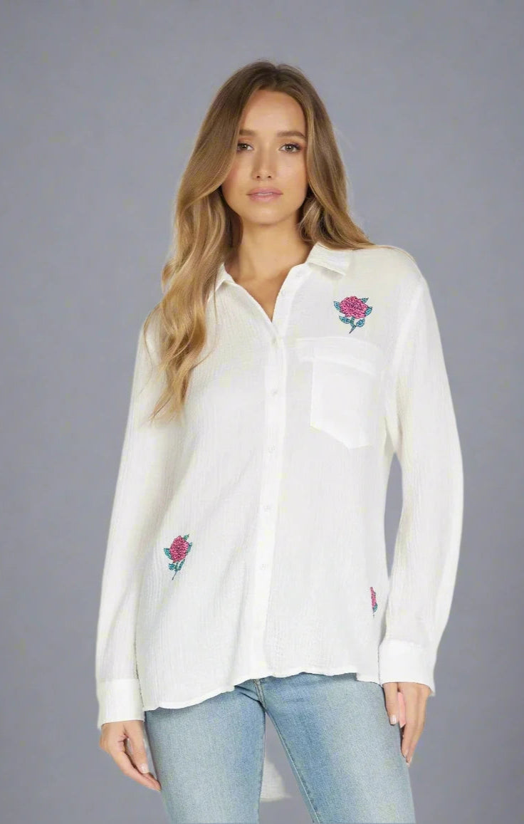 Lauren Moshi Dara Crystal Roses Shirt Denim Shirt by Lauren Moshi as seen on celebrities