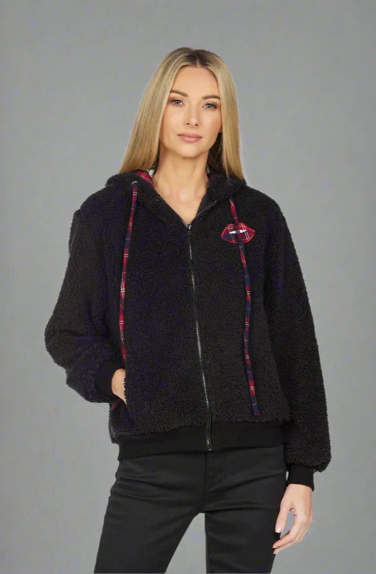 Lauren Moshi Deandra Plaid Lip Sherpa Fleece Jacket Jacket by Lauren Moshi as seen on celebrities
