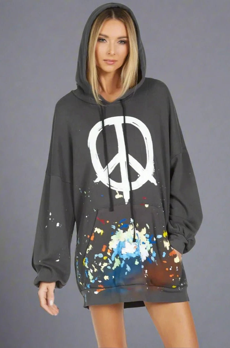 Lauren Moshi Desiree Brush Peace Hoodie Dress - Spoiled Brat