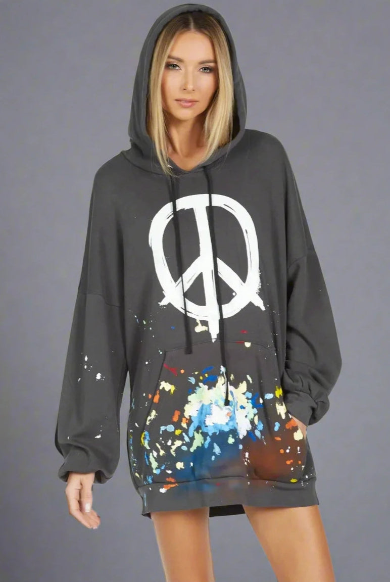 Lauren Moshi Desiree Brush Peace Hoodie Dress Hooded Sweatshirt by Lauren Moshi as seen on celebrities