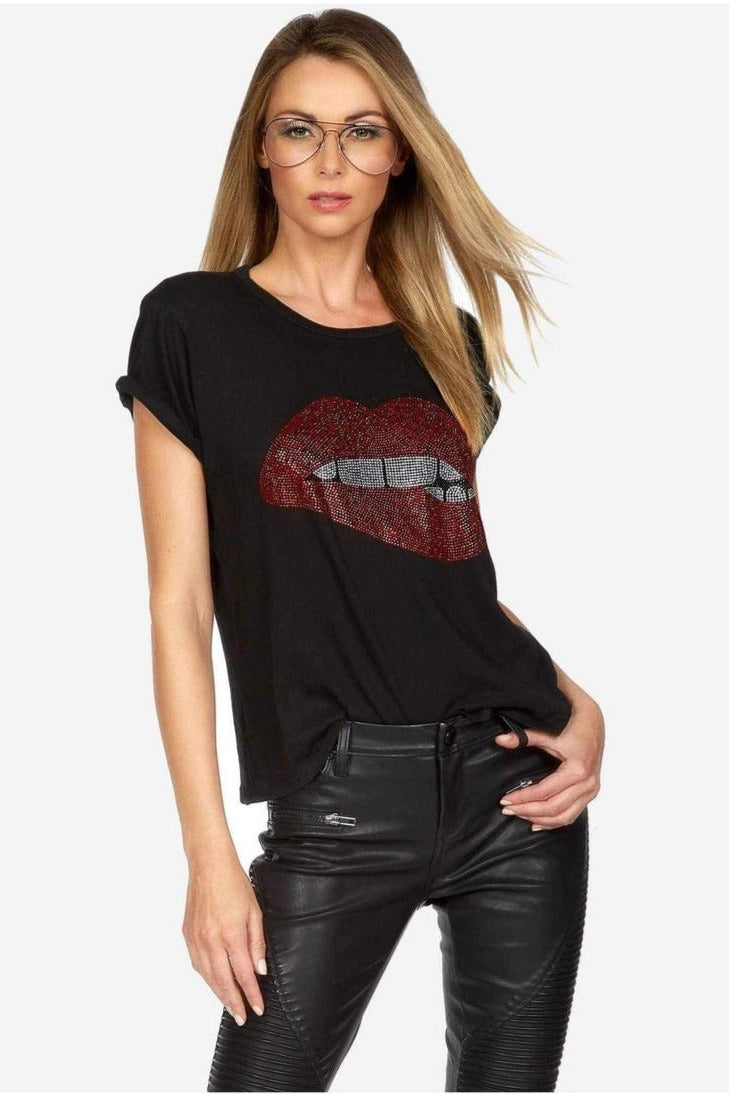 Lauren Moshi Edda Crystal Biting Lip T-Shirt T-Shirt by Lauren Moshi as seen on celebrities