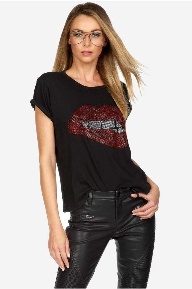 Lauren Moshi Edda Crystal Biting Lip T-Shirt T-Shirt by Lauren Moshi as seen on celebrities