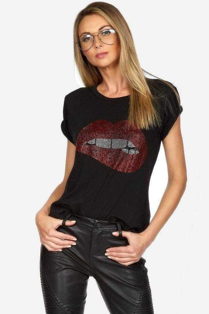 Lauren Moshi Edda Crystal Biting Lip T-Shirt T-Shirt by Lauren Moshi as seen on celebrities