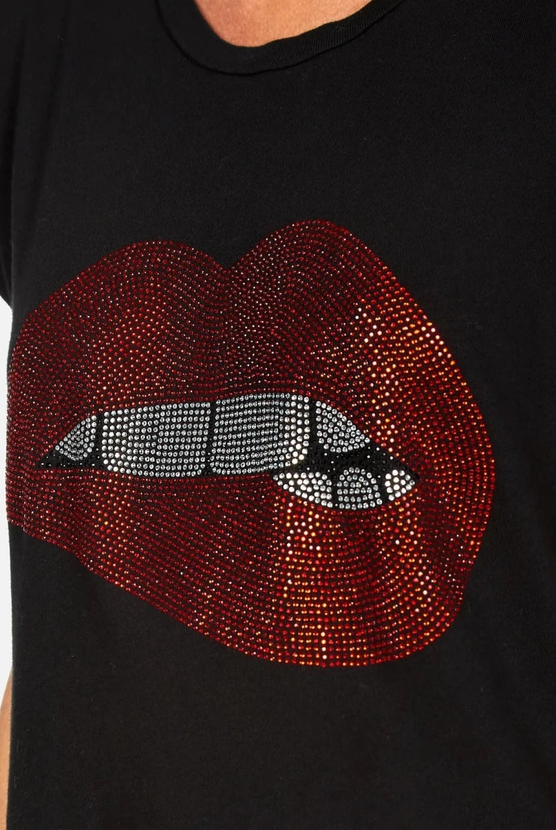 Shop Lauren Moshi Lauren Moshi Edda Crystal Biting Lip T-Shirt T-Shirt for women – premium loungewear and festival fashion at Spoiled Brat