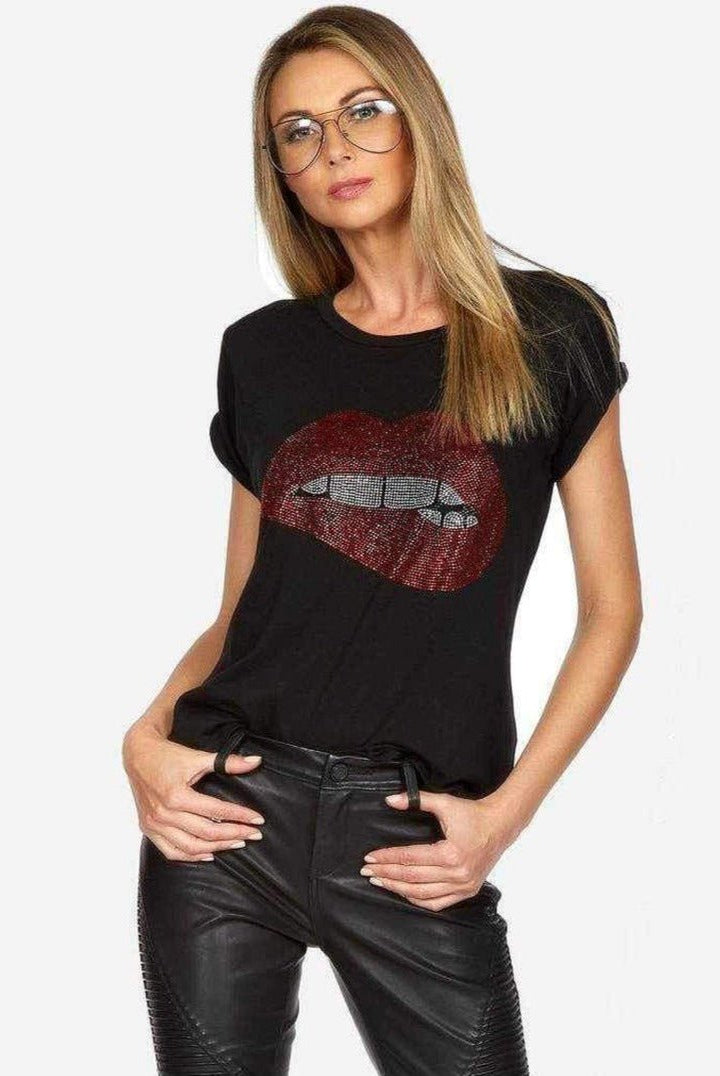 Shop Lauren Moshi Lauren Moshi Edda Crystal Biting Lip T-Shirt T-Shirt for women – premium loungewear and festival fashion at Spoiled Brat