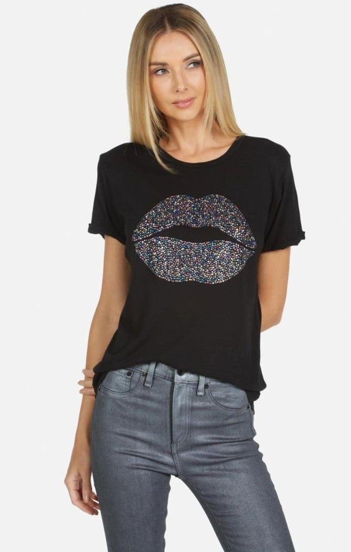 Lauren Moshi Edda Crystal Sprinkle Lip T-Shirt T-Shirt by Lauren Moshi as seen on celebrities