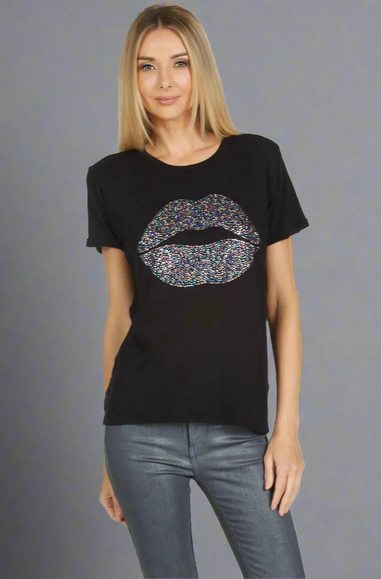 Lauren Moshi Edda Crystal Sprinkle Lip T-Shirt T-Shirt by Lauren Moshi as seen on celebrities