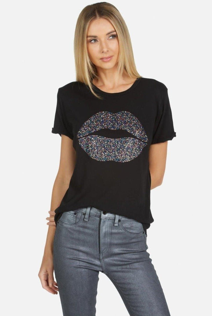 Shop Lauren Moshi Lauren Moshi Edda Crystal Sprinkle Lip T-Shirt T-Shirt for women – premium loungewear and festival fashion at Spoiled Brat