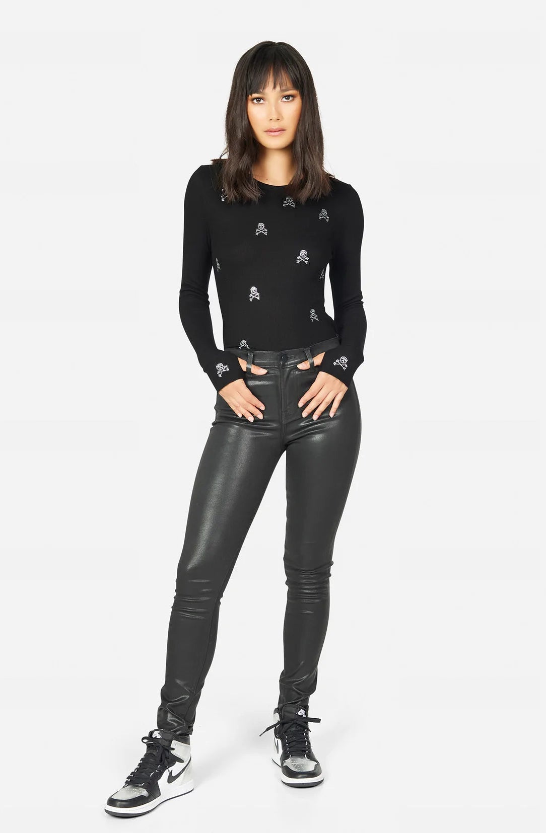 Lauren Moshi McKinely Mini Crystal Cross Bone Skulls Long Sleeved Top Long Sleeved Top by Lauren Moshi as seen on celebrities