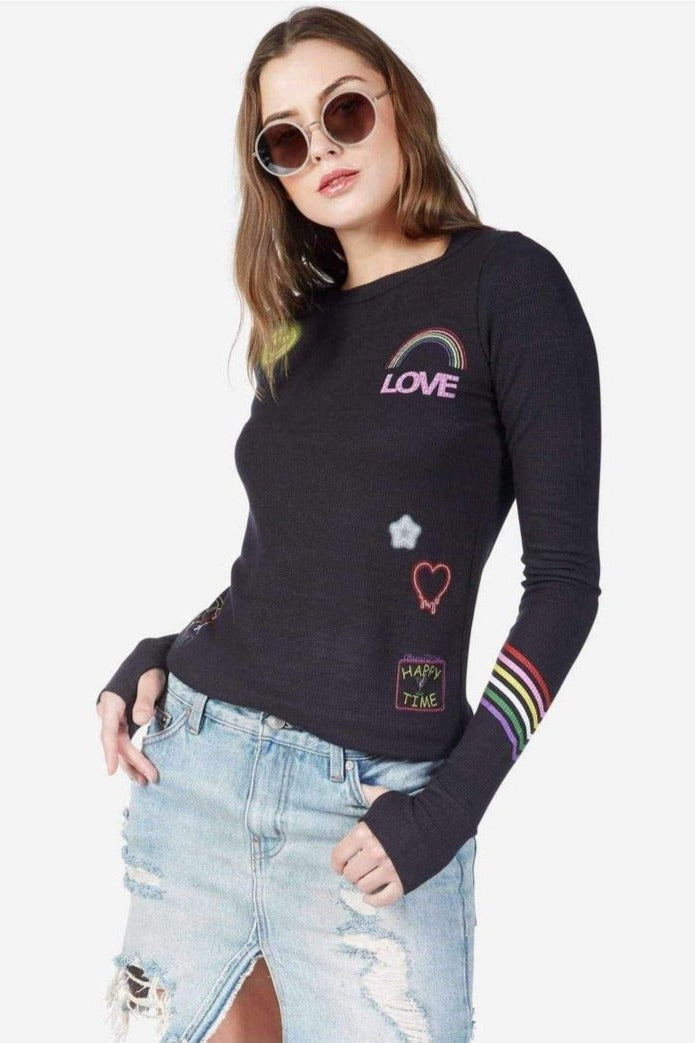 Lauren Moshi Mckinley Neon Signs Thermal Top Long Sleeved Top by Lauren Moshi as seen on celebrities