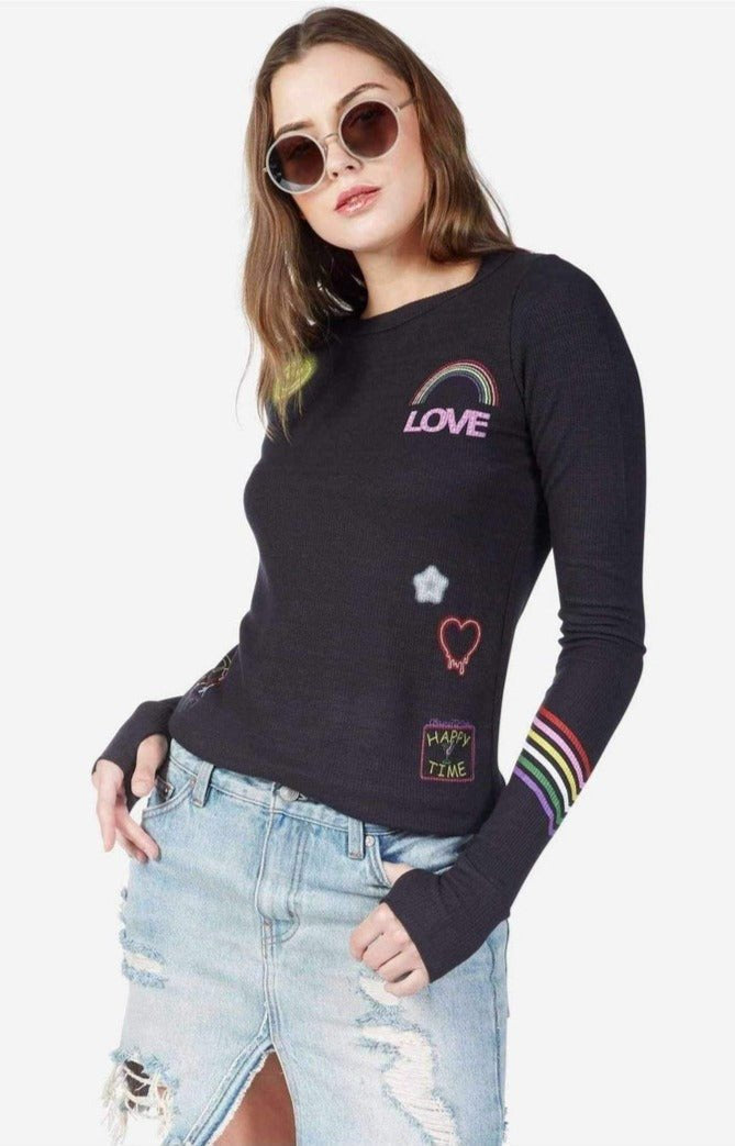 Lauren Moshi Mckinley Neon Signs Thermal Top Long Sleeved Top by Lauren Moshi as seen on celebrities