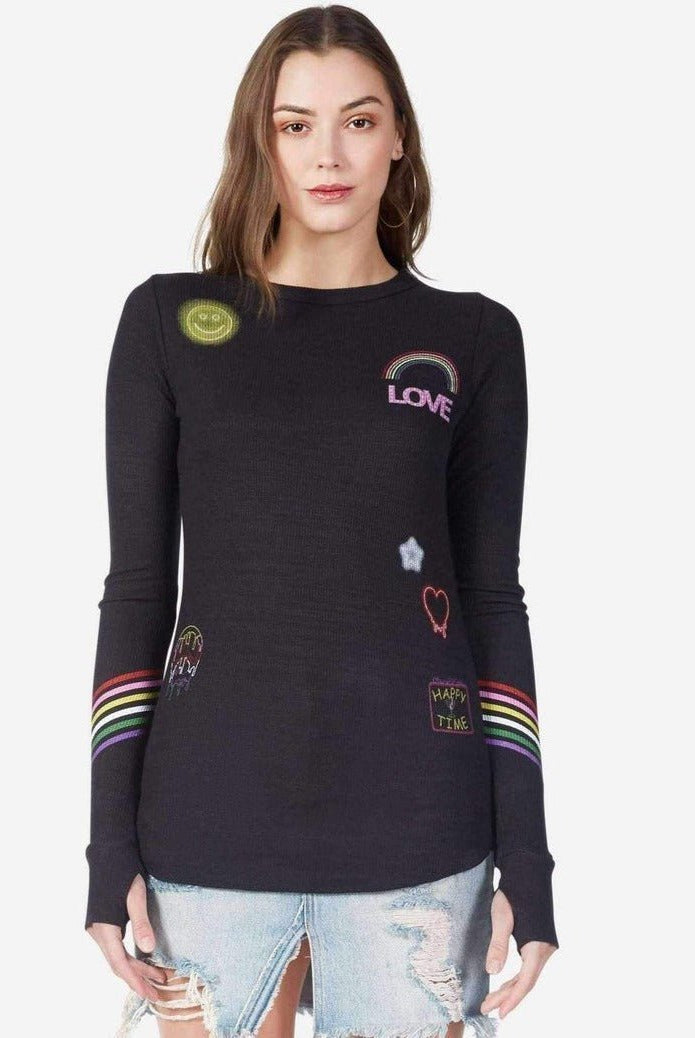 Shop Lauren Moshi Lauren Moshi Mckinley Neon Signs Thermal Top Long Sleeved Top for women – premium loungewear and festival fashion at Spoiled Brat