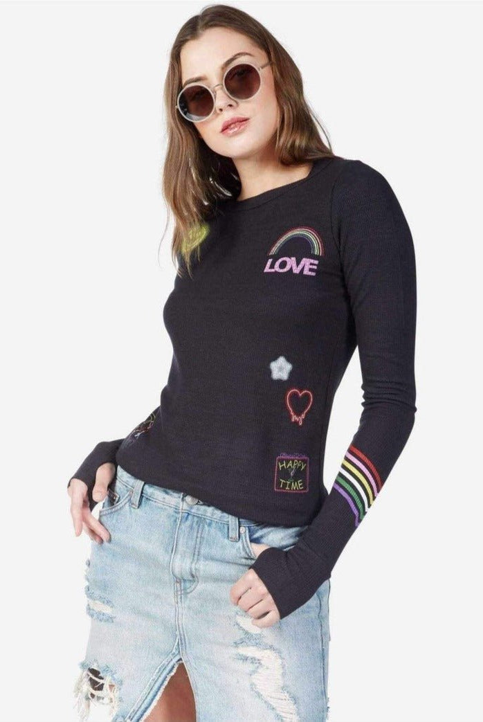 Shop Lauren Moshi Lauren Moshi Mckinley Neon Signs Thermal Top Long Sleeved Top for women – premium loungewear and festival fashion at Spoiled Brat