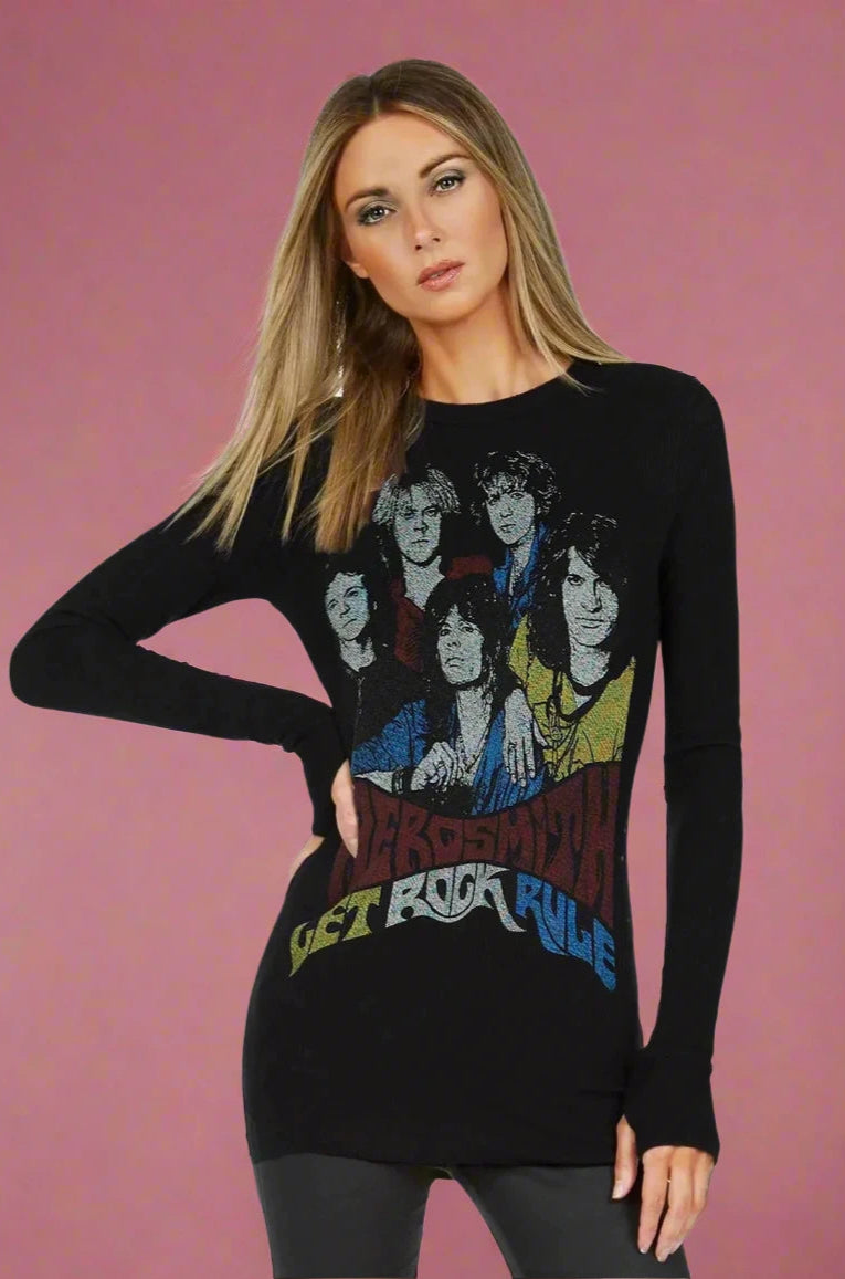 Lauren Moshi McKinley X Vintage Aerosmith Thermal Top Sweatshirt by Lauren Moshi as seen on celebrities