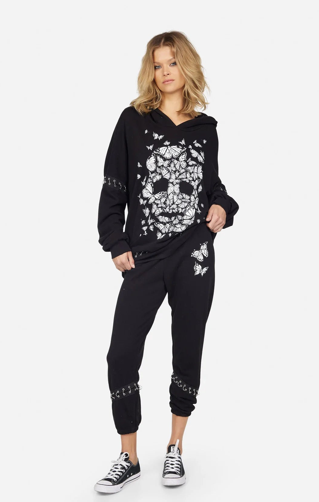 Lauren Moshi Samantha Butterfly Skull Burst Hoodie Wrap Cardigan by Lauren Moshi as seen on celebrities