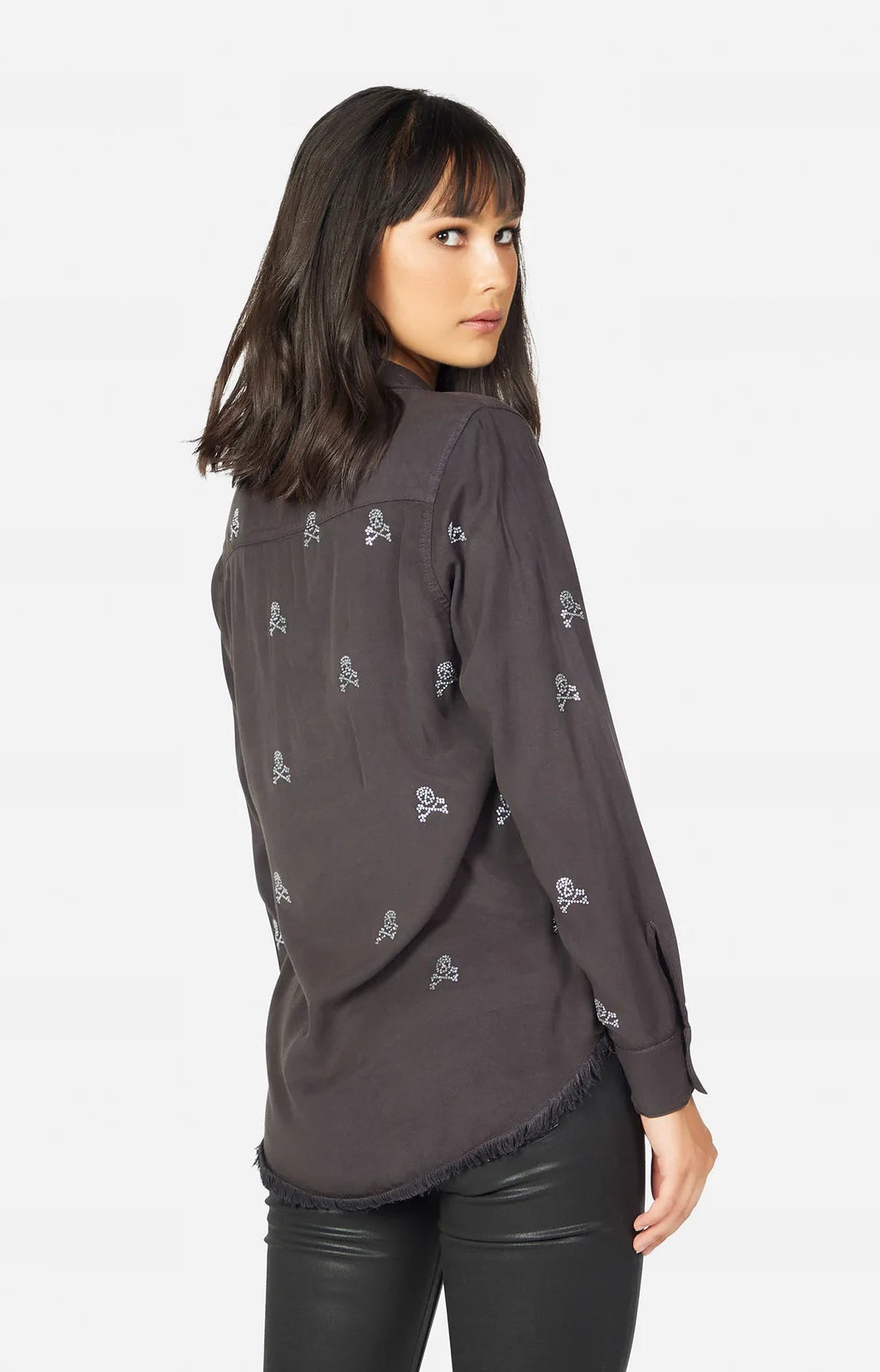 Lauren Moshi Sloane Mini Crystal Cross Bone Skulls Shirt Denim Shirt by Lauren Moshi as seen on celebrities