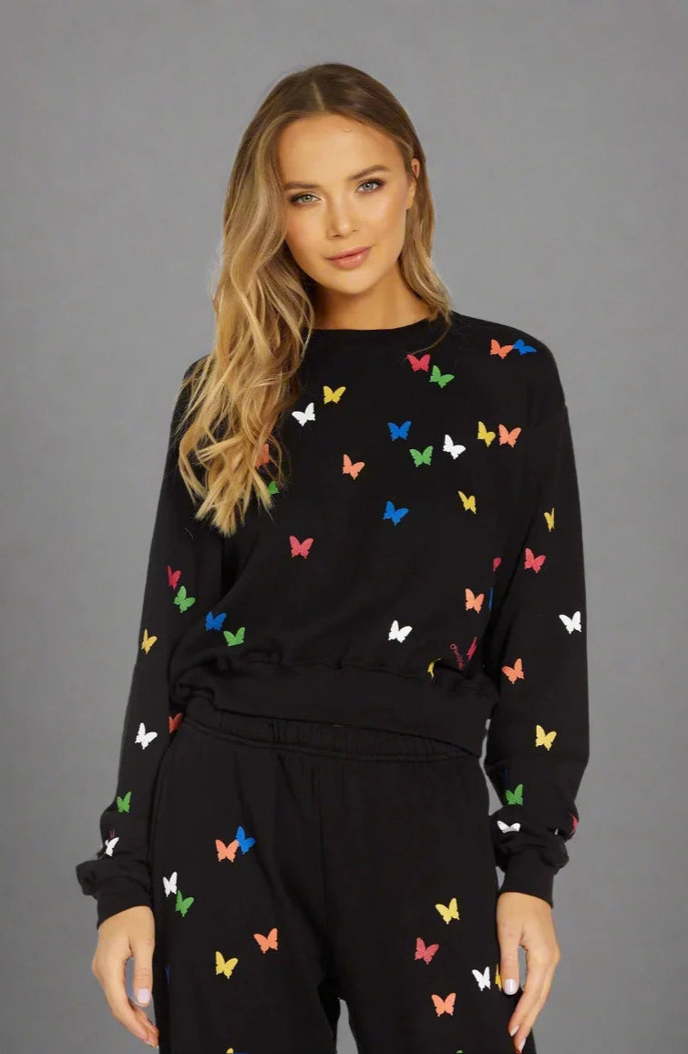Lauren Moshi Spalding Mini Butterflies Crop Sweater Hoodie by Lauren Moshi as seen on celebrities