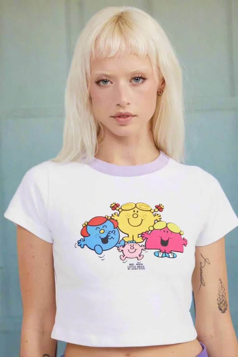 Samii Ryan x Mr Men Happy Gals Baby Tee by Samii Ryan – T-Shirt – White | Spoiled Brat UK