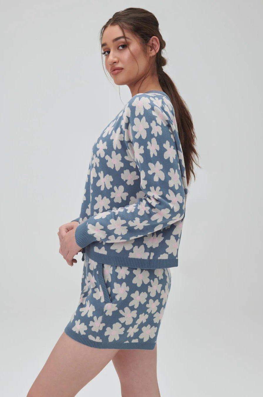 Spiritual Gangster Floral Jacquard Boxy Raglan Pullover Sweater by Spiritual Gangster as seen on celebrities