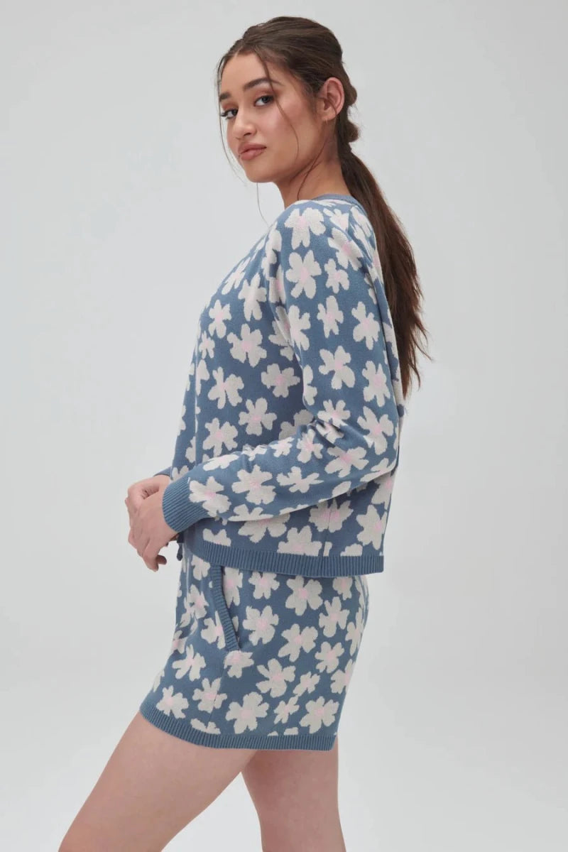 Shop Spiritual Gangster Spiritual Gangster Floral Jacquard Boxy Raglan Pullover Sweater for women – premium loungewear and festival fashion at Spoiled Brat