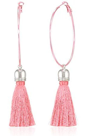 Suzywan DELUXE Fuchsia Tassel Hoop Earrings by Suzywan DELUXE – Earrings – Pink | Spoiled Brat UK