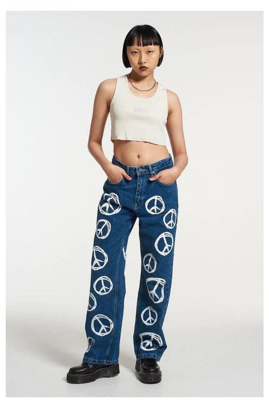 The Ragged Priest Peace Printed Dad Jeans as seen on Chloe Sims Boyfriend Jeans by The Ragged Priest as seen on celebrities