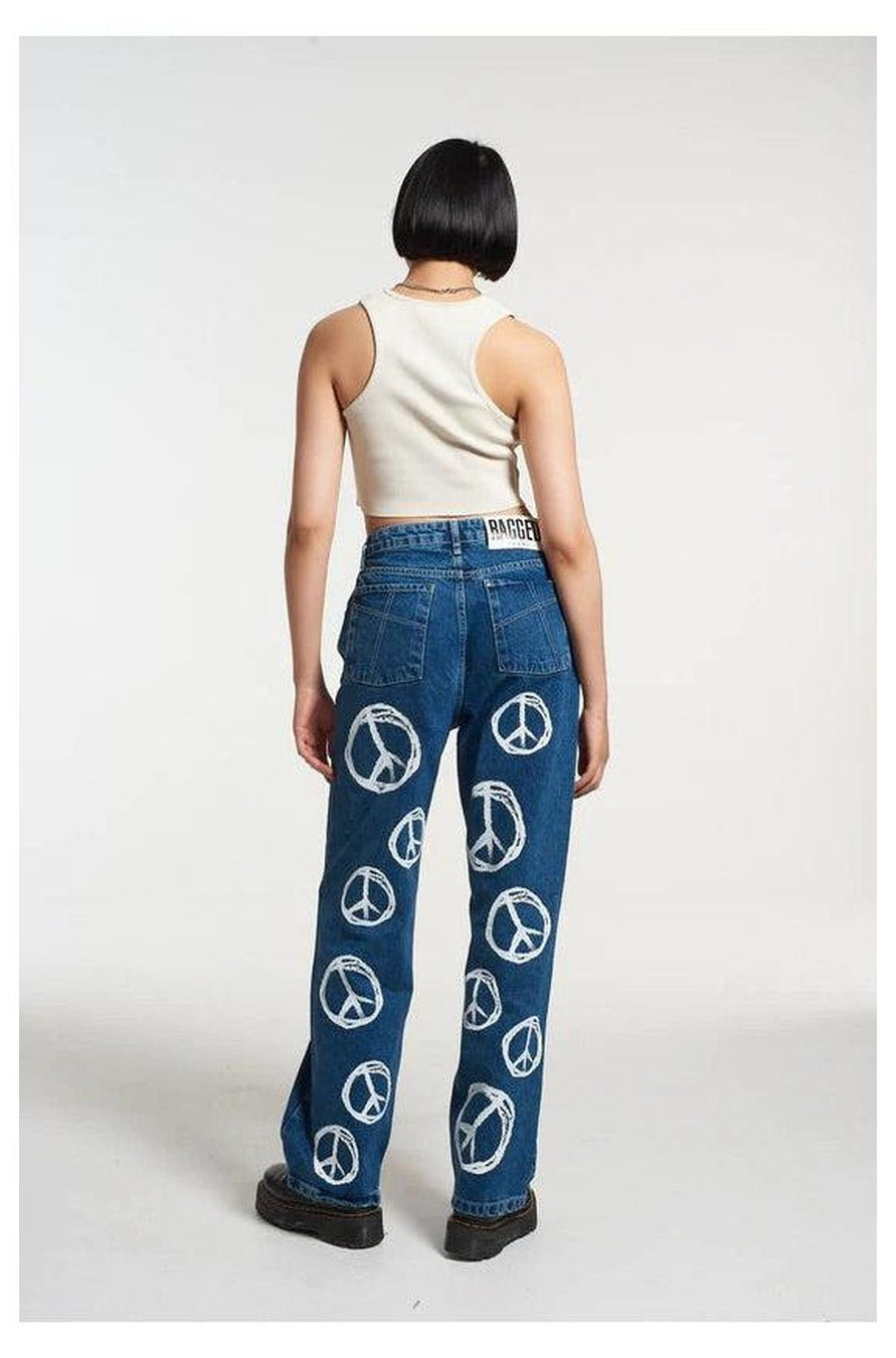 The Ragged Priest Peace Printed Dad Jeans as seen on Chloe Sims Boyfriend Jeans by The Ragged Priest as seen on celebrities