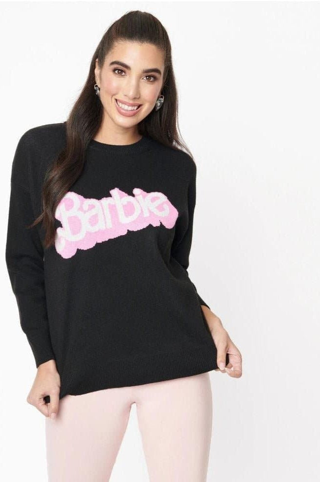 Barbie x Unique Vintage Black Barbie Logo Sweater Sweatshirt by Unique Vintage as seen on celebrities