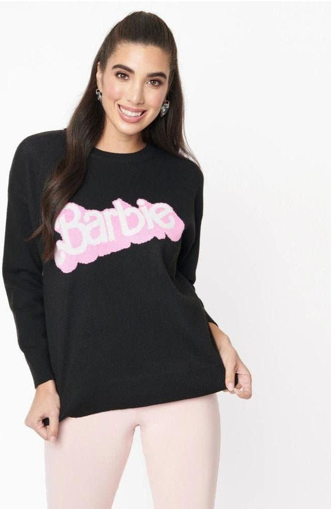 Barbie x Unique Vintage Black Barbie Logo Sweater Sweatshirt by Unique Vintage as seen on celebrities