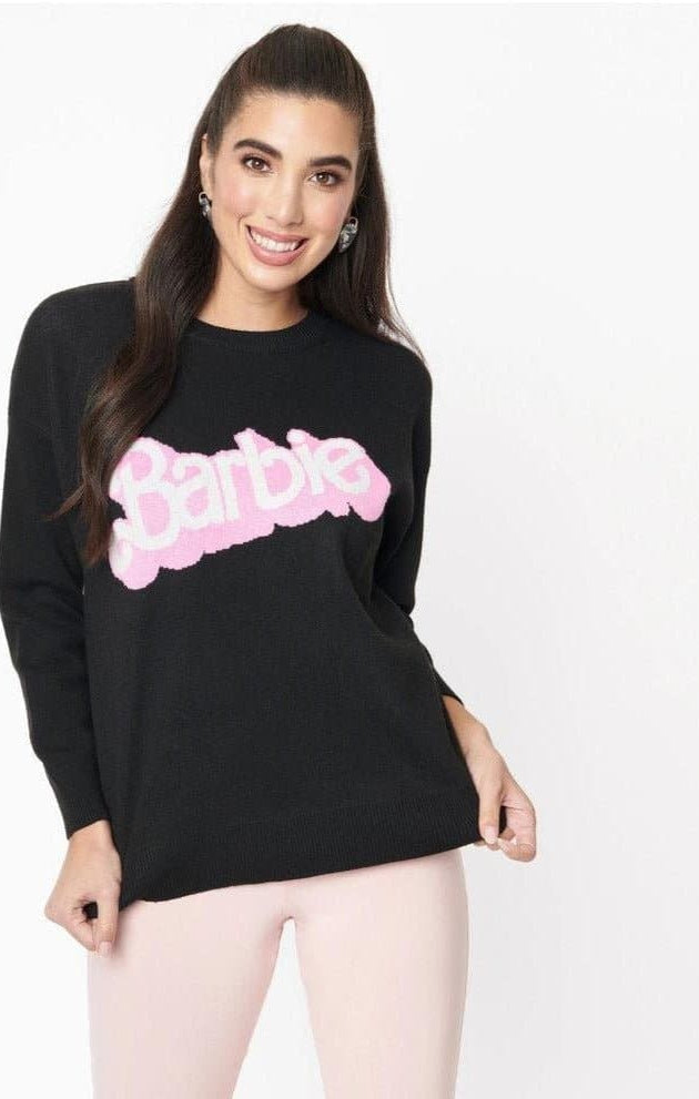 Barbie x Unique Vintage Black Barbie Logo Sweater Sweatshirt by Unique Vintage as seen on celebrities