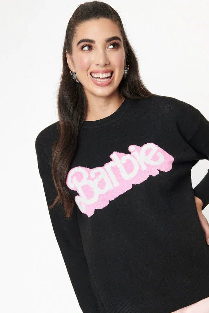 Barbie x Unique Vintage Black Barbie Logo Sweater Sweatshirt by Unique Vintage as seen on celebrities