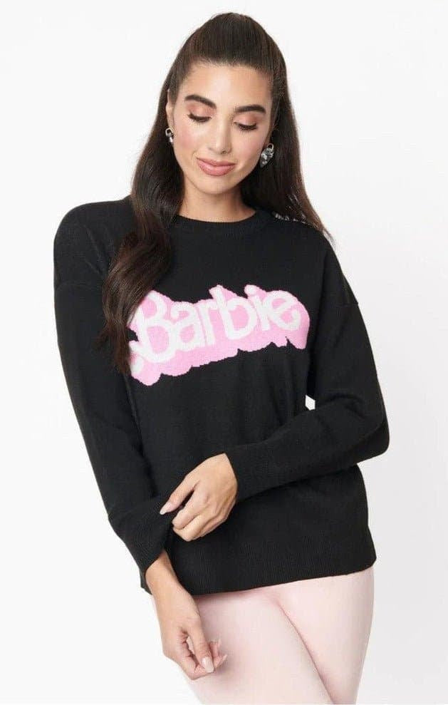 Barbie x Unique Vintage Black Barbie Logo Sweater | Sweatshirt by Unique Vintage | Shop Premium Boutique Fashion at Spoiled Brat | Trendy Y2K style. 2000, 80, 80s | Image 6
