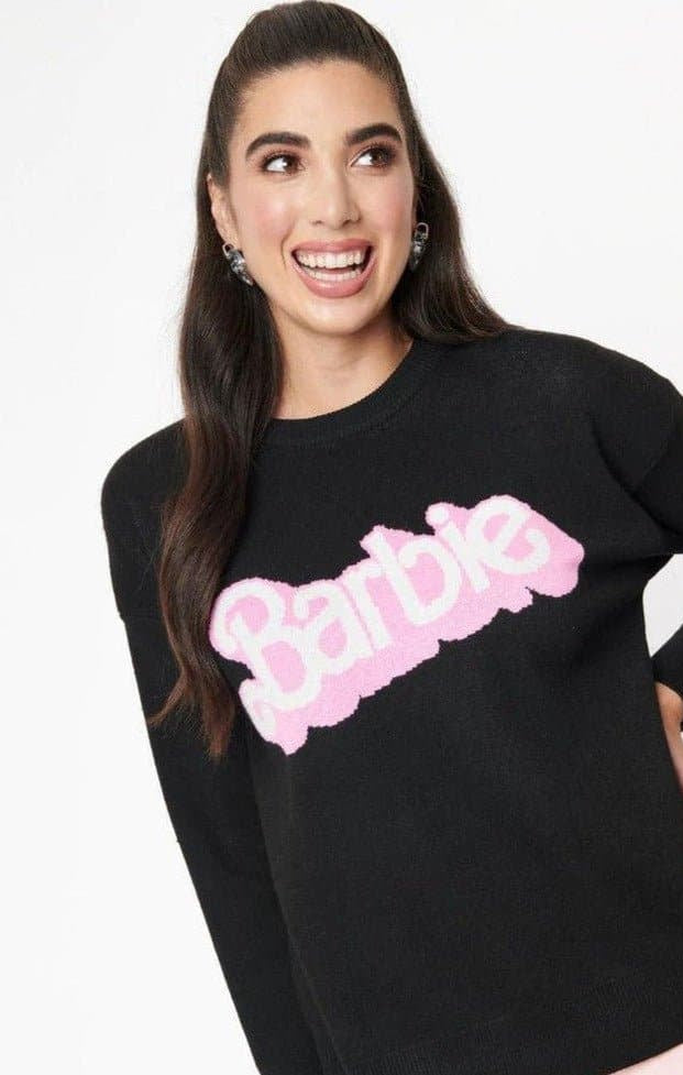 Barbie x Unique Vintage Black Barbie Logo Sweater | Sweatshirt by Unique Vintage | Shop Premium Boutique Fashion at Spoiled Brat | Trendy Y2K style. 2000, 80, 80s | Image 3