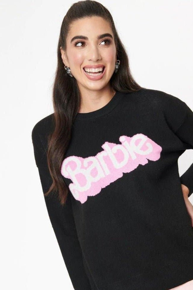 Barbie x Unique Vintage Black Barbie Logo Sweater Sweatshirt by Unique Vintage as seen on celebrities