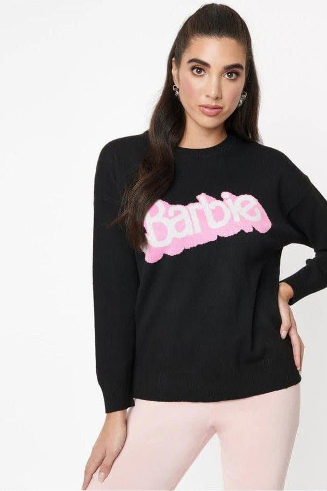 Barbie x Unique Vintage Black Barbie Logo Sweater Sweatshirt by Unique Vintage as seen on celebrities