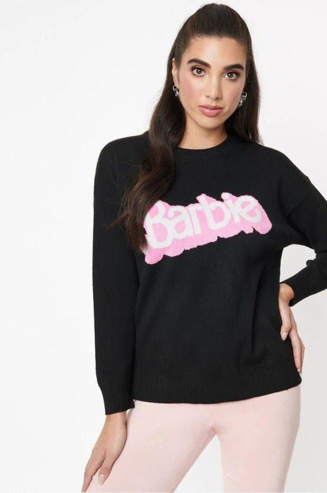 Barbie x Unique Vintage Black Barbie Logo Sweater Sweatshirt by Unique Vintage as seen on celebrities