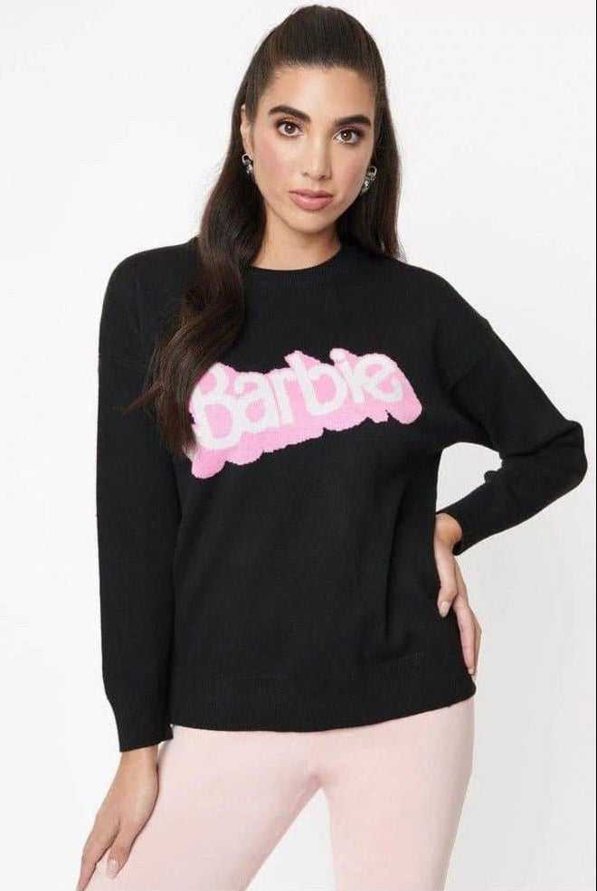 Shop Unique Vintage Barbie x Unique Vintage Black Barbie Logo Sweater Sweatshirt for women – premium loungewear and festival fashion at Spoiled Brat