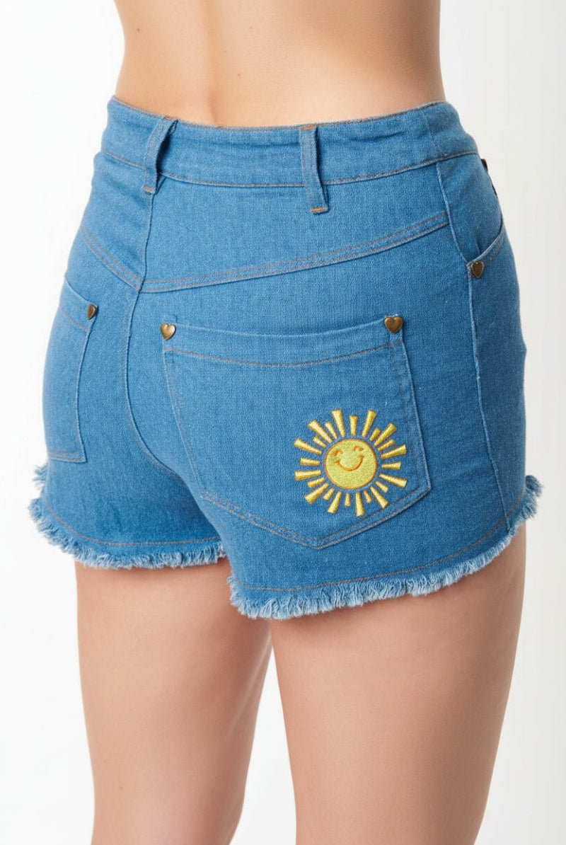 Shop Unique Vintage Care Bears x Unique Vintage Funshine Denim Shorts Shorts for women – premium loungewear and festival fashion at Spoiled Brat