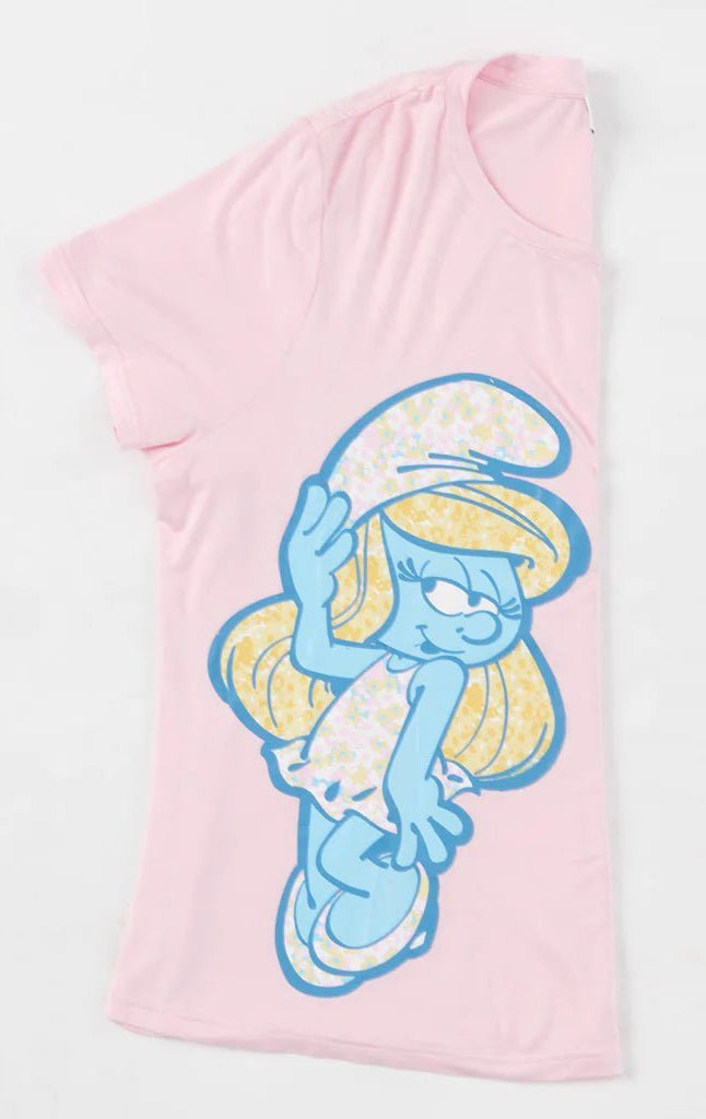 Shop Unique Vintage The Smurfs x Unique Vintage Pink Smurfs Fitted Tee Top for women – premium loungewear and festival fashion at Spoiled Brat