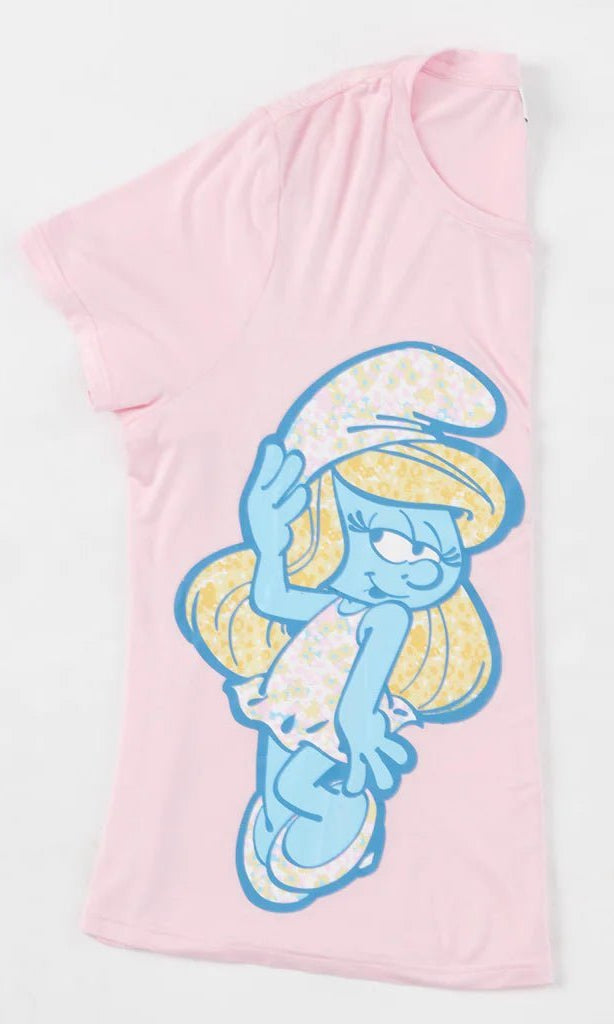 Shop Unique Vintage The Smurfs x Unique Vintage Pink Smurfs Fitted Tee Top for women – premium loungewear and festival fashion at Spoiled Brat